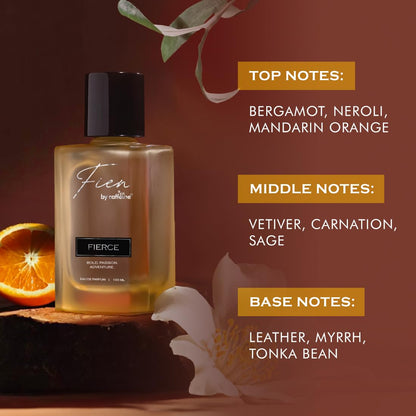Perfume bottle with flavor notes on a brown background
