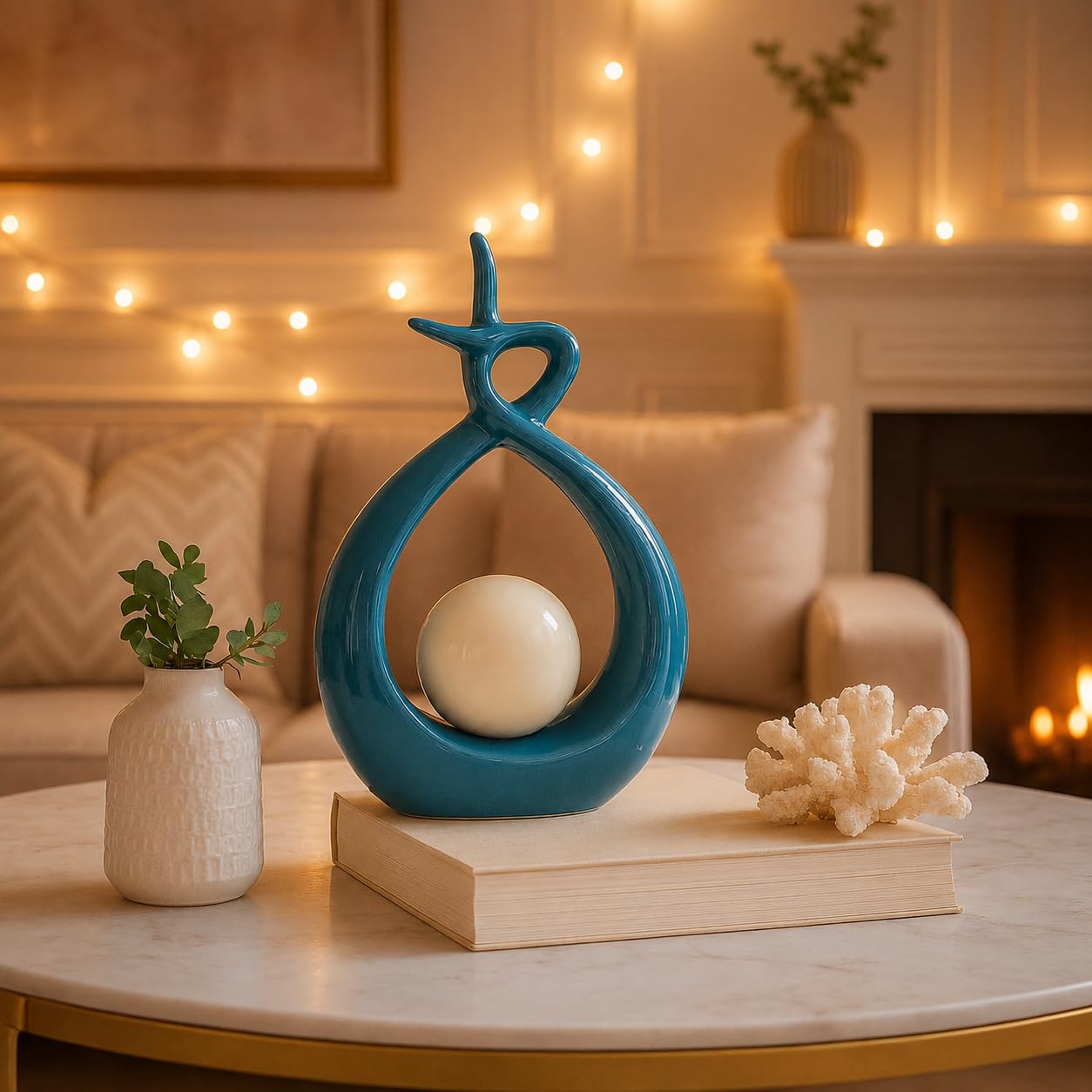 Xtore Beautiful Ceramic Spiral Design Statue for Home Decoration (Pack of 1, Sky)