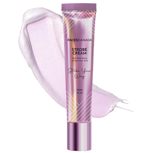 FACES CANADA Strobe Cream Mini- Pink, 18ml | Primer + Highlighter + Moisturizer | Shea Butter & Hyaluronic Acid | Intense Hydration | Flawless Radiant Dewy Skin | Illuminating & Glowing Makeup Base