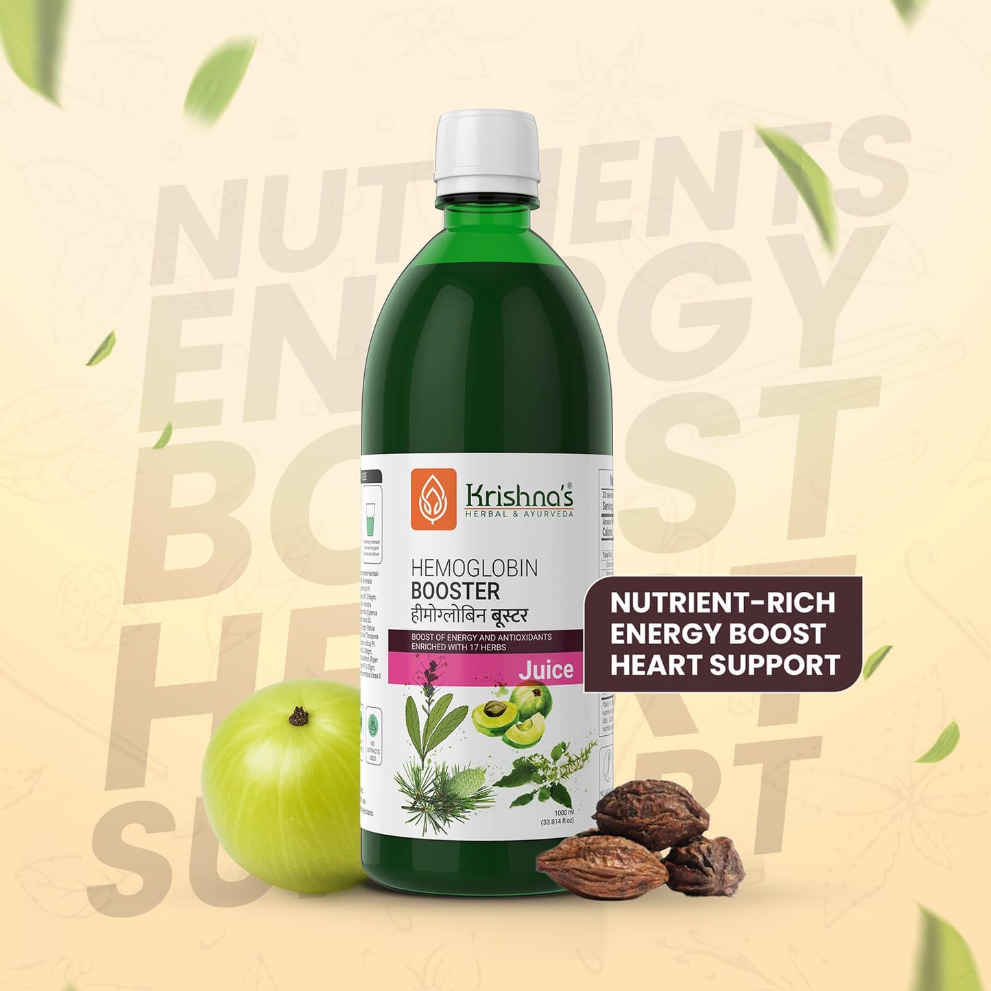 KRISHNA'S HERBAL & AYURVEDA Hemoglobin Booster Juice-1000 Ml|Helps To Improve Your Haemoglobin Count|Goodness Dev Daru, Kutki, Amla & 13 Other Super Herbs