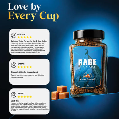 RAGE COFFEE Creme Caramel - Flavored Instant Coffee Powder for both Hot & Cold Coffee, 100% Single Origin Arabica Coffee Beans Powder, Premium Coffee Infused with Plant Vitamins (CREME CARAMEL)