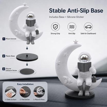 Astronaut Figurine Showpiece for Home Décor, Office Desk, Car Dashboard & Table Decoration | Space Astronaut Statue Collectible Gift for Home, Room & Workspace (Moonstar Silver)