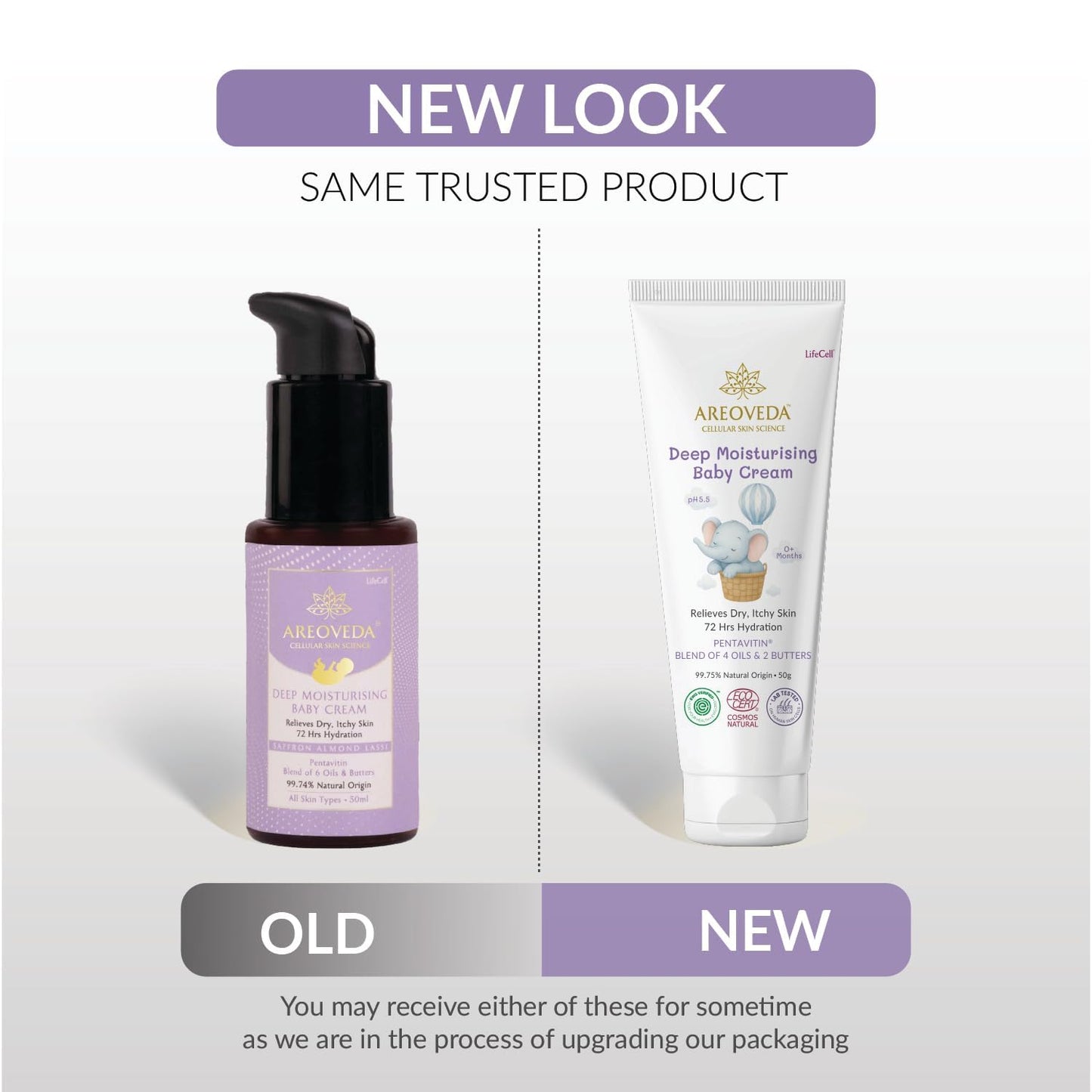 AreoVeda Deep Moisturising Baby Cream (50gm) | 72Hrs Hydration | Suitable for Baby's Dry Skin | With Shea Butter & Saffron Extract | Non-Sticky | For 0-5 Years | Ecocert Certified, EWG Verified