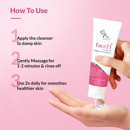 Fixderma Face21 Cleanser, Skin Brightening Cleanser, Exfoliates Dead Cells, Remove Pigmentation, Reduces Wrinkles & Fine Lines, Evens Skin Tone, Purifies Skin, 75ml