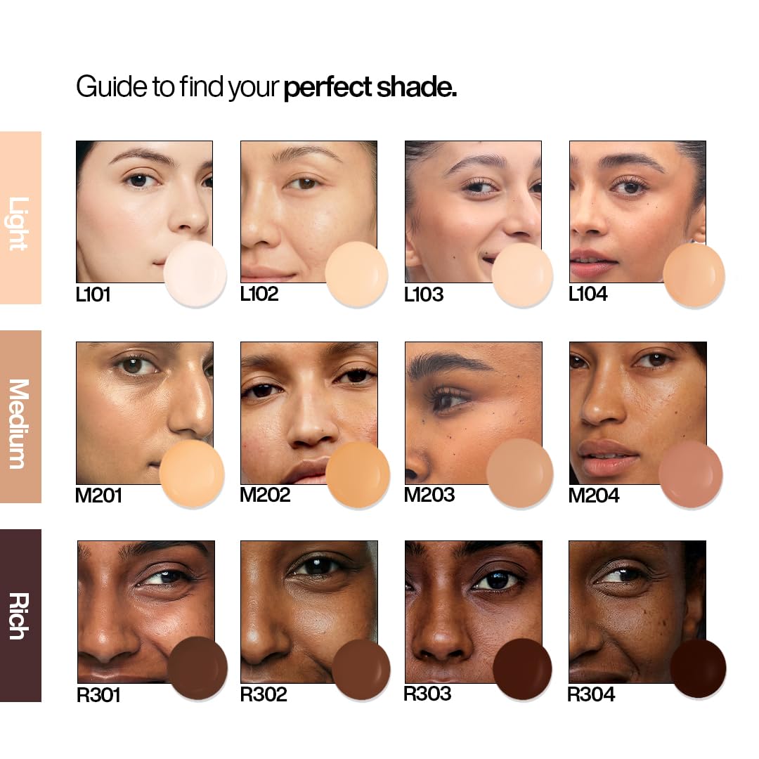 Color swatches for skin tones with faces on a white background