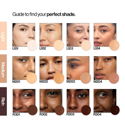 Color swatches for skin tones with faces on a white background