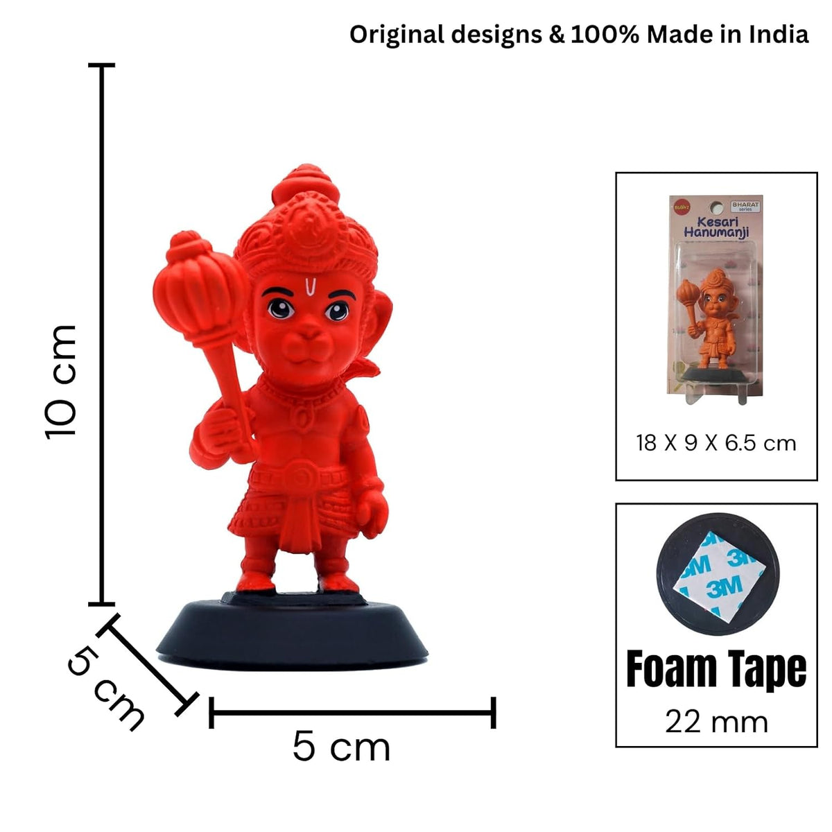 Kesari Hanuman Ji Figurine Showpiece for Car Dashboard, Home Office | Bajrangbali Murti Statue for Hindu Temple, Spiritual Decor | Gift for Devotees