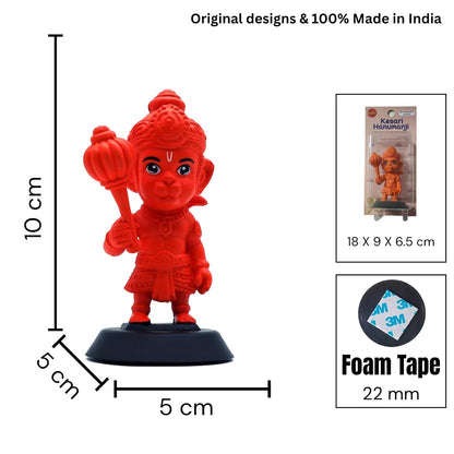 Kesari Hanuman Ji Figurine Showpiece for Car Dashboard, Home Office | Bajrangbali Murti Statue for Hindu Temple, Spiritual Decor | Gift for Devotees