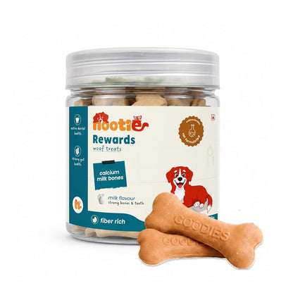 Nootie Calcium Milk Bone Supplement Dog Treats 220gms Supports Strong Gums & Jaws | Helps Maintain Clean Teeth | 100% Digestible & Safe-Milk Flavour