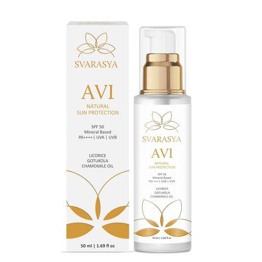 SVARASYA AVI Mineral Sunscreen SPF 50 Pa+++ | 50ml Sunscreen with Zinc Oxide & Titanium Dioxide | UVA, UVB Sun Protection | Lightweight Sun Cream for Men & Women | For Dry & Oily Skin | All Skin types