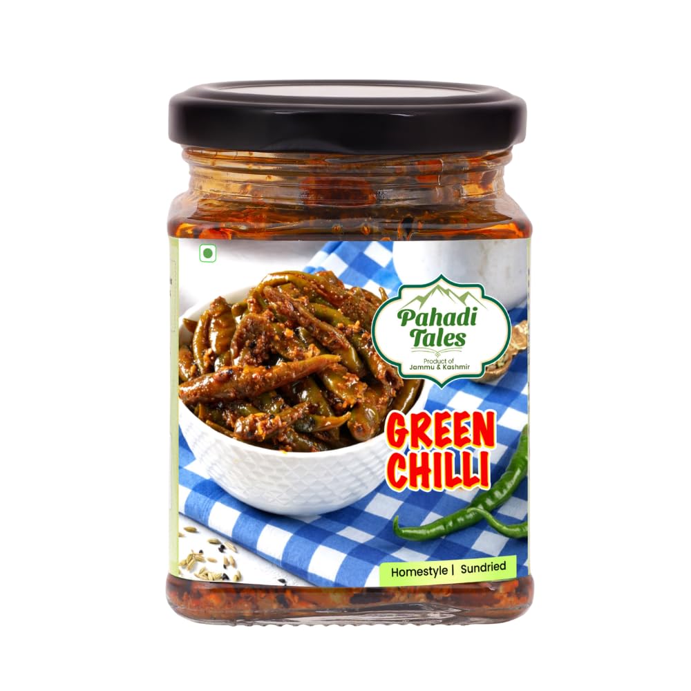 Pahadi Tales Green Chilli Pickle 200g | Hari Mirch ka Achar in Mustard Oil | Spicy Sundried Homemade Pahadi Achaar | Mirchi Pickle | Ghar Ka Achar | Made in Jammu & Kashmir