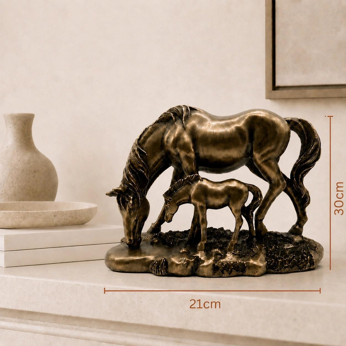 Graceful Mare & Foal Horse Sculpture Showpiece for Home & Office Décor | Nature-Inspired Decorative Figurine for Living Room, Study, Shelf & Console Table Styling - Bronze