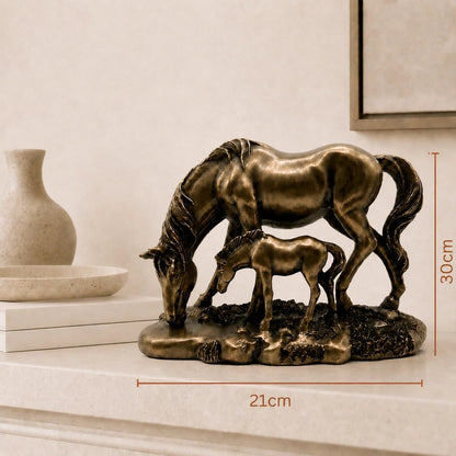 Graceful Mare & Foal Horse Sculpture Showpiece for Home & Office Décor | Nature-Inspired Decorative Figurine for Living Room, Study, Shelf & Console Table Styling - Bronze