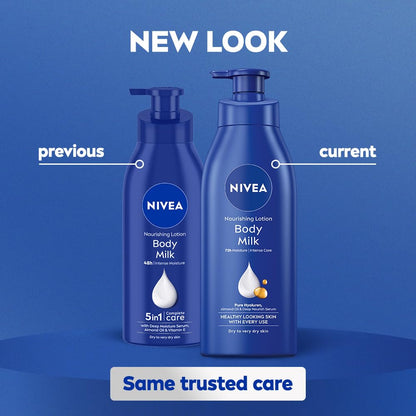 NIVEA Nourishing Body Milk 400ml Body Lotion with Hyaluronic Acid | 72Hr Hydration | Deep Moisture Care for Very Dry Skin | Enriched with Almond Oil | Smooth, Radiant & Healthy Looking Skin Care
