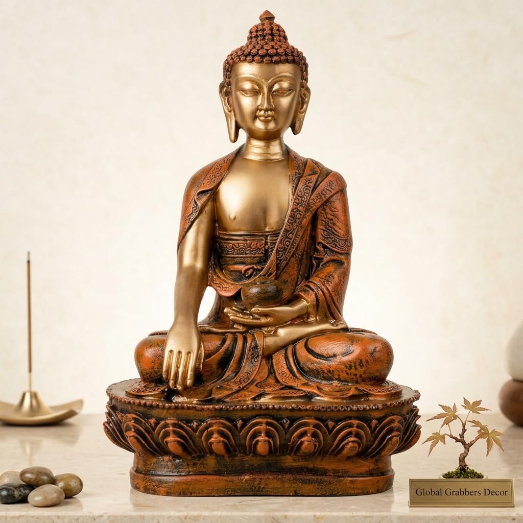 New Limited Edition Meditating Sitting Buddha Idol Statue showpiece Home Decor Decoration Items for Living Room and Gifts (Orange Golden-BS1)