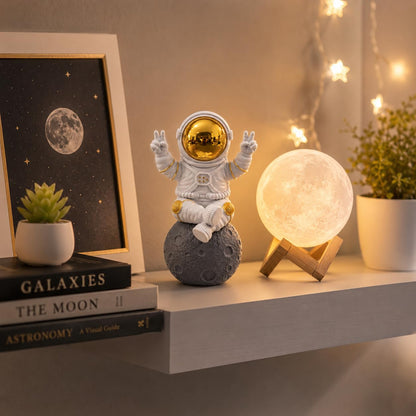 Astronaut Figurine Showpiece for Home Décor, Office Desk, Car Dashboard & Table Decoration | Space Astronaut Statue Collectible Gift for Home, Room & Workspace (Sitting on Moon Golden Large)