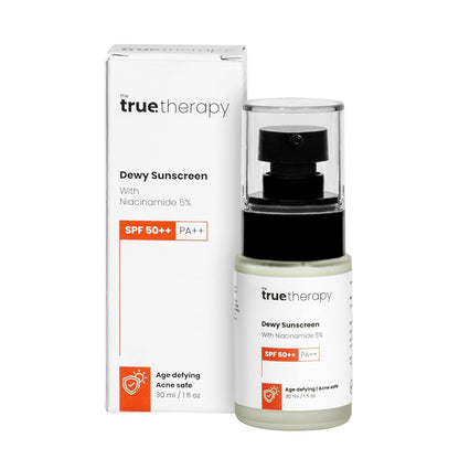 The True Therapy Dewy Sunscreen for Women & Men, SPF 50++ PA++ Body Sunscreen, 5% Niacinamide Sun Block, Acne Safe, Lightweight Sunscreen Lotion, No Harmful Ingredients Skin Care (30ml)