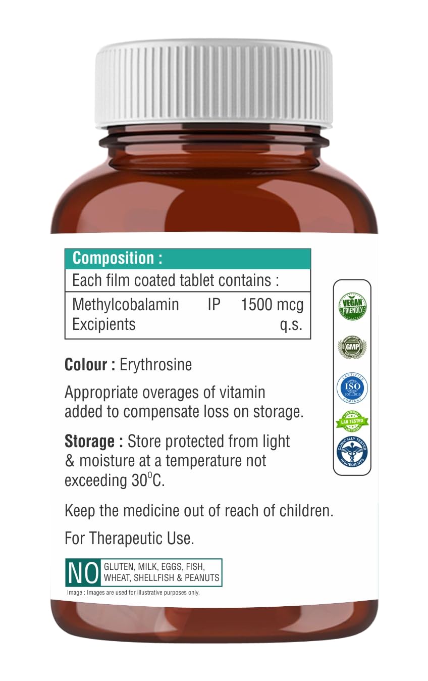 THE BODY RESERVE Vitamin B12 Tablets 1500 mcg as Methylcobalamin Vitamin B12 Supplements for Men & Women -120 Veg tablets (4 Months Supply Pack)