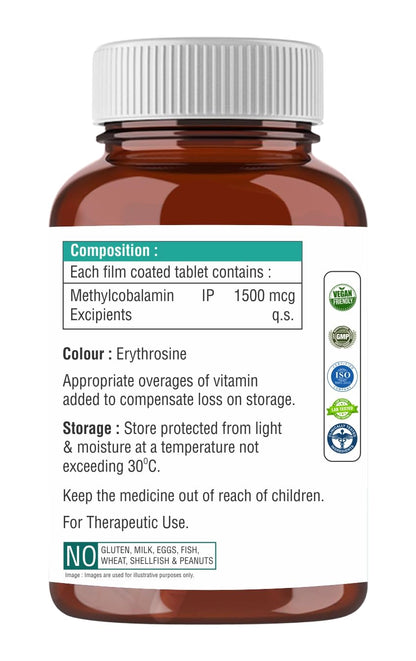 THE BODY RESERVE Vitamin B12 Tablets 1500 mcg as Methylcobalamin Vitamin B12 Supplements for Men & Women -120 Veg tablets (4 Months Supply Pack)
