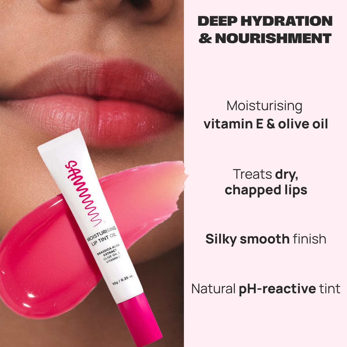 Sammmm LOVE Moisturizing Lip Tint Oil(10g) | pH Reactive Lip Oils with Natural, Glossy Pink Finish | Long-Lasting And Non-Sticky Liptint Infused with Olive Oil & Vitamin E | Formulated for Young Skin