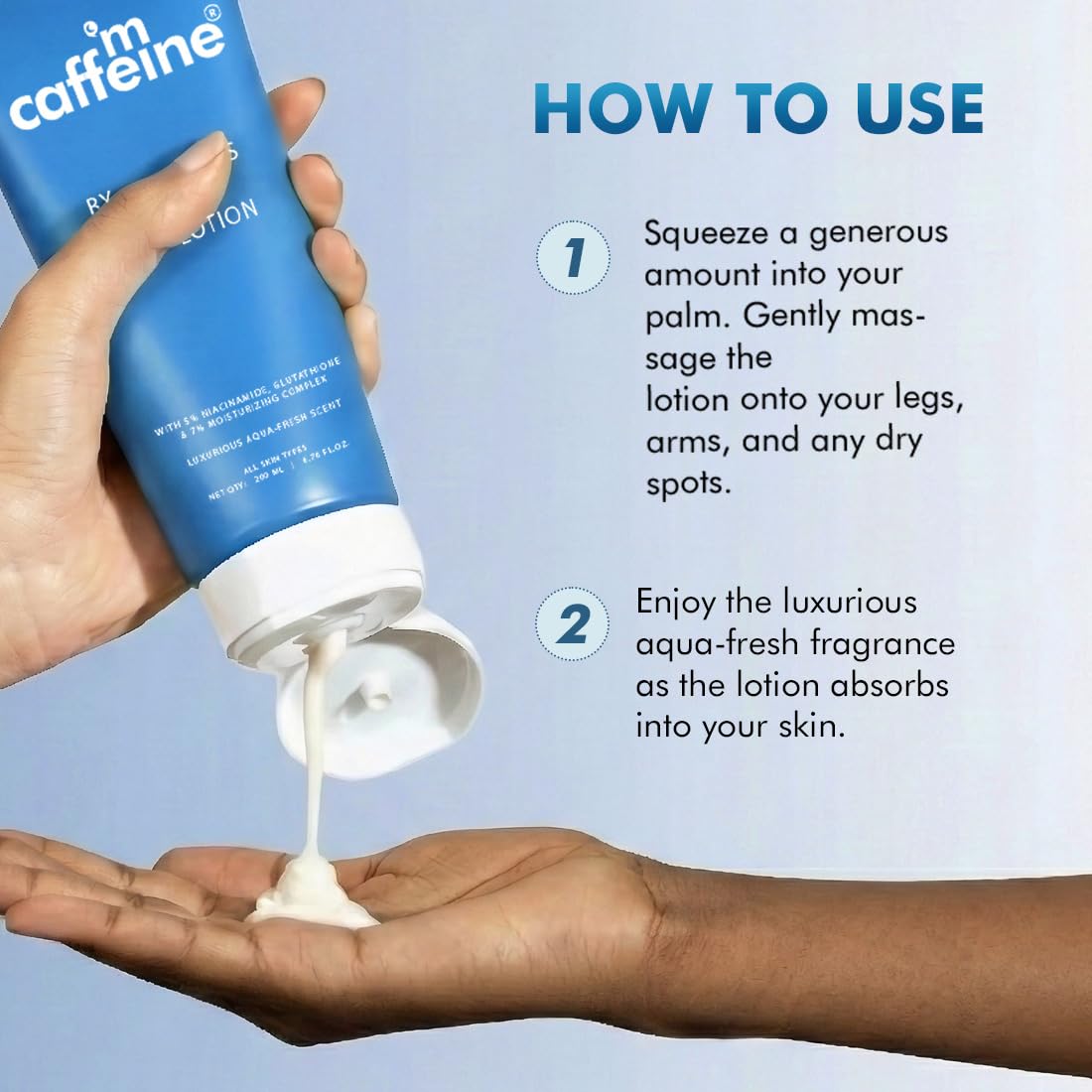 mCaffeine By The Blues Perfume Body Lotion 200ml | 5% Niacinamide & Glutathione for Brightening & Detan | Aquatic-Woody Fragrance | 72H Moisturization| Daily Use Summer Cream Bodylotion for Men & Women