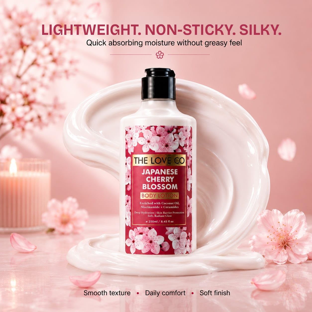 The Love Co Japanese Cherry Blossom Body Lotion for Women | Perfume Body Lotion with Niacinamide, Ceramides, Shea Butter & Coconut Oil | 48Hr Deep Hydration, Non-Greasy Moisturizer for Dry Skin | 250ml
