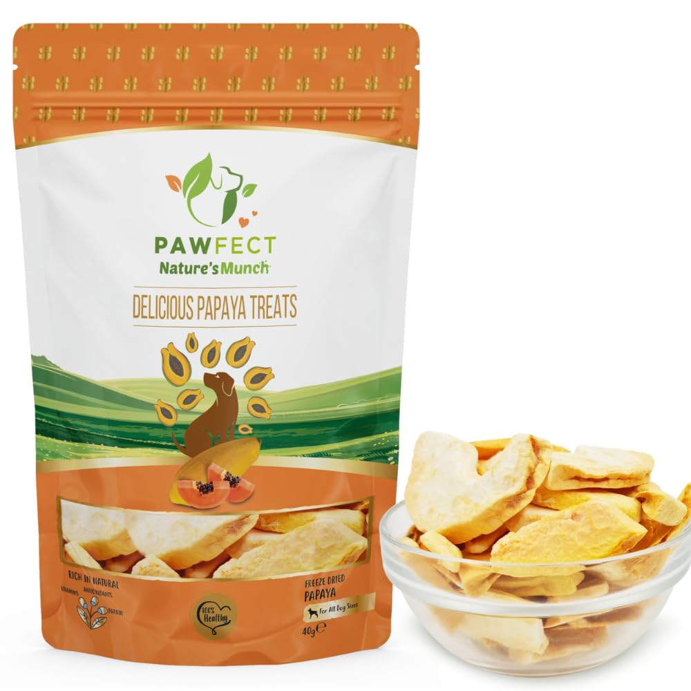 Pawfect Treats Nature's Munch Freeze-Dried Dog Treats Papaya Treats | Supports Digestion, Promotes Healthy Coat and Skin | Healthy Treats for Dogs | Dog Training Treats (40g) Pawfect