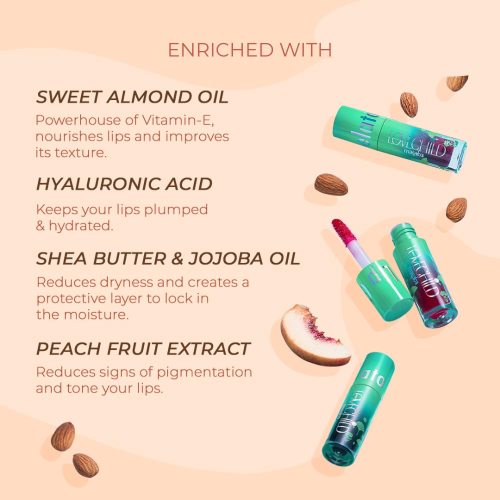 LoveChild Masaba Lip Gelato Tinted Lip Oil | Hydrating, Luminous finish |With Vitamin E, Jojoba oil, Hyaluronic Acid & Shea Butter, Raspberry Rose, 5ml