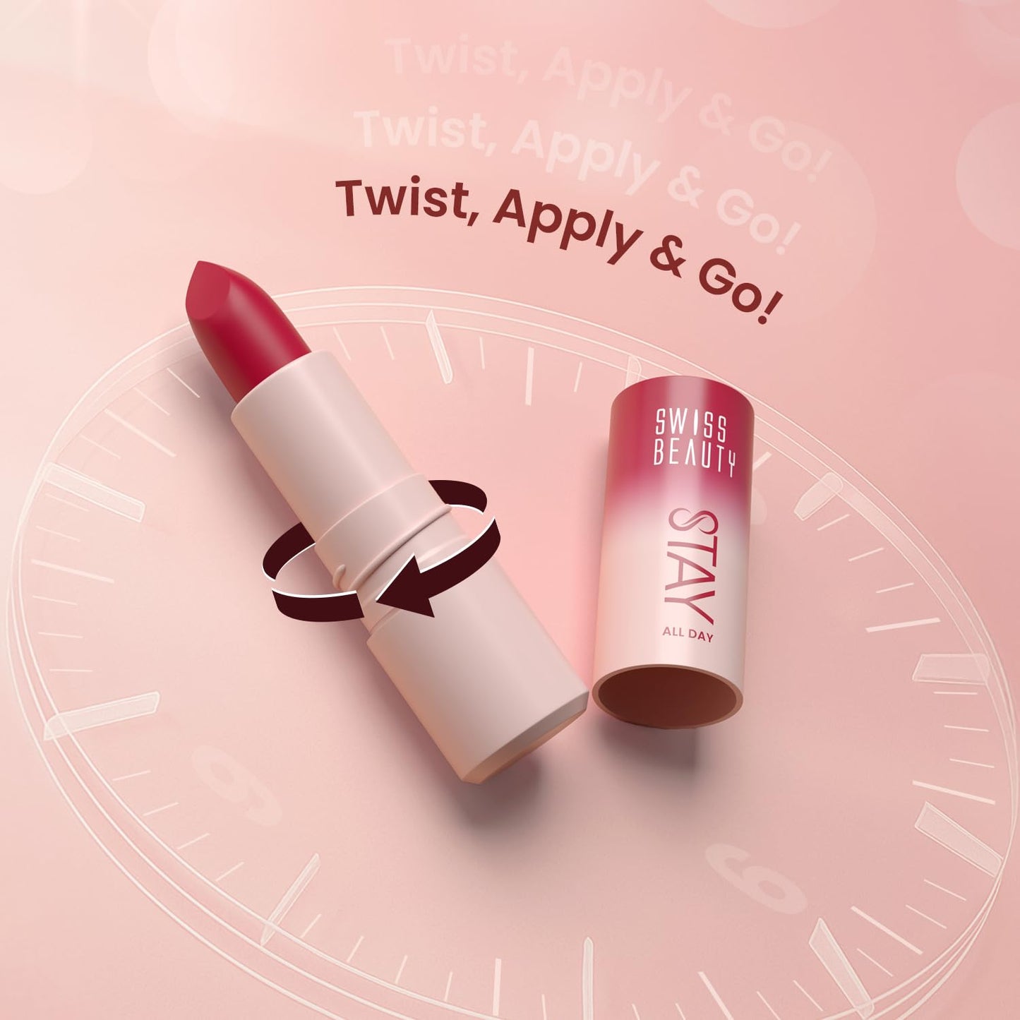 Swiss Beauty Stay All Day Lipstick | 12-Hour Stay | Transfer-Proof | Matte Finish | With Vitamin E & Shea Butter | Shade- 1. Pouty, 4g