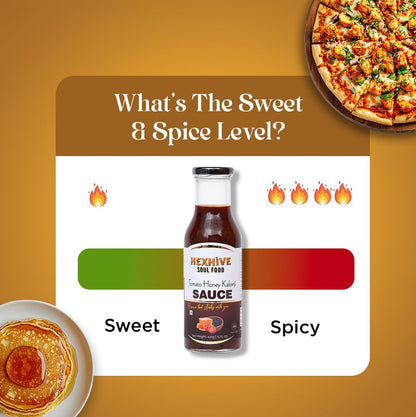 Hexhive Tomato Kalonji Honey Sauce | Tangy Tomato Spread with Raw Honey & Nigella Seeds | No Refined Sugar | Healthy Ketchup Alternative | Dip for Snacks, Parathas, Sandwiches, Fries | 430g