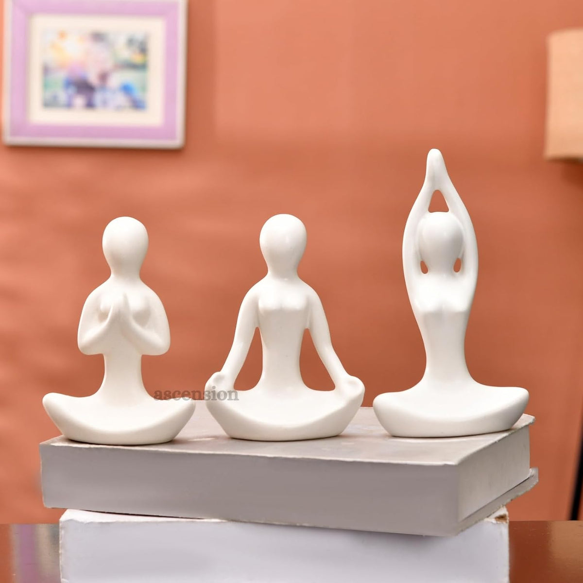 Pack of 3 Yoga Girl Statue Ceramic Meditating Thinker Sculpture Decorative Yoga Showpiece for Gifting Living Room House Warming Anniversary Birthday Office & Home Decoration