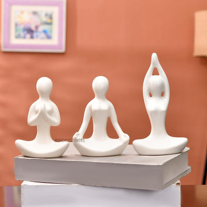 Pack of 3 Yoga Girl Statue Ceramic Meditating Thinker Sculpture Decorative Yoga Showpiece for Gifting Living Room House Warming Anniversary Birthday Office & Home Decoration