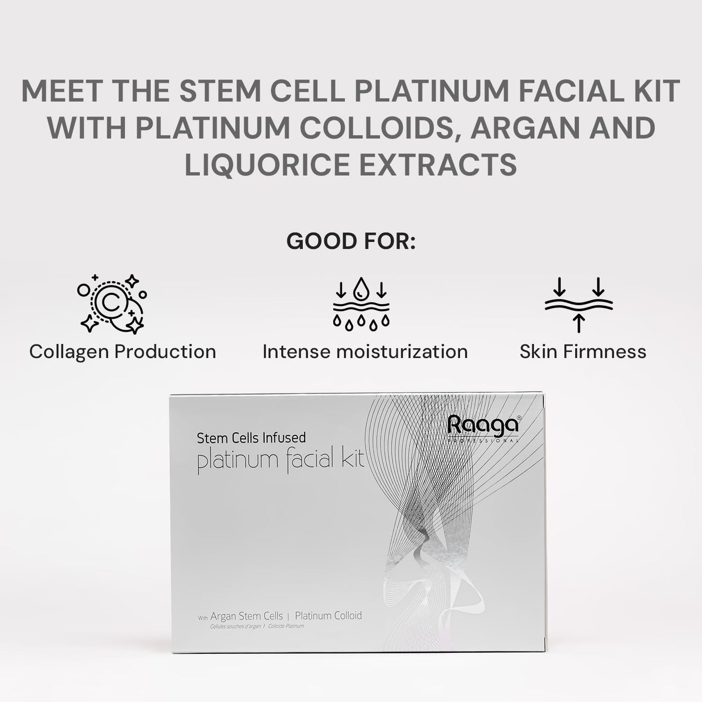 Raaga Professional Stem Cells Infused Platinum 6 Step Facial Kit | Platinum Colloid, Argan Stem Cells | Restores Skin's Moisture | All Skin Types (61 gm)