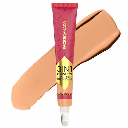 FACES CANADA 3 in 1 Flawless Matte Concealer - Ivory, 8g | Full Coverage | Long Lasting | Hydrating Concealer for Dark Circles, Dark Spots & Blemishes | Brightens Under Eyes | Lightweight & Blendable