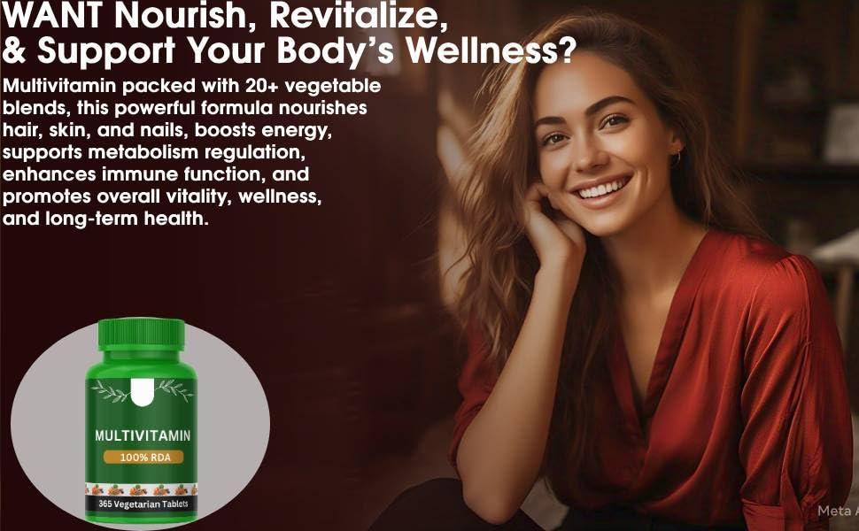 Sylara Plant Based Multivitamin -365 Capsules with Vit A, B1, B2, B3, B4, B5, B7, B6, B9 ,B12, C, D, E, K2 for Men & Women - Supports Immunity, Superfood Detox Boosts Energy - Greens, Herbs, Fruits & Vegetables Tablets Supplements