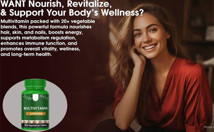 Sylara Plant Based Multivitamin -365 Capsules with Vit A, B1, B2, B3, B4, B5, B7, B6, B9 ,B12, C, D, E, K2 for Men & Women - Supports Immunity, Superfood Detox Boosts Energy - Greens, Herbs, Fruits & Vegetables Tablets Supplements