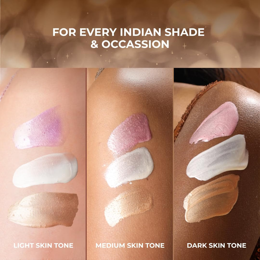 Suroskie Glow Drip 50ml Body Highlighter (Golden Hour, with Brush) | Shimmer for Radiant & Luminous Skin | Non-Greasy & Quick Absorbing | with Superfood Oils & Gold Mica | Body Shimmer for Women