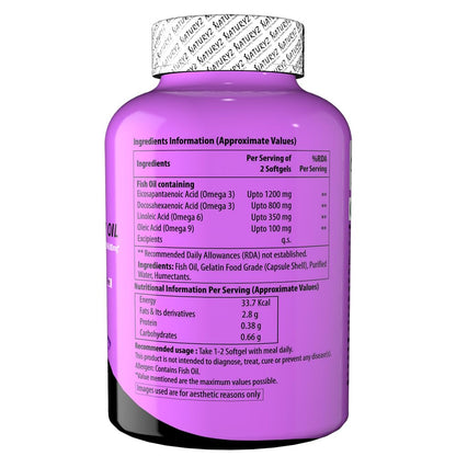 Purple supplement bottle with nutritional information on a white background