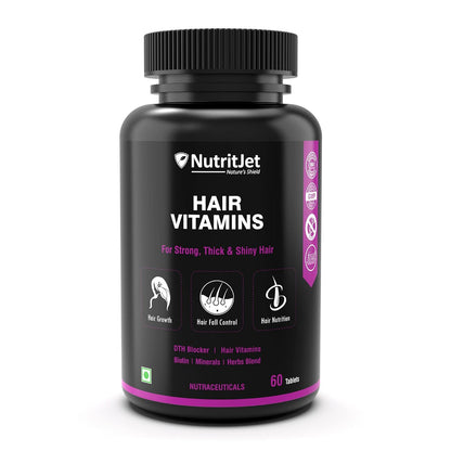 NutritJet Hair Vitamins With DHT Blocker, Biotin, Vitamin E, B3, Calcium & Zinc for Better Hair Growth & Hair fall Control For Women & Men, 60 Veg Tablets