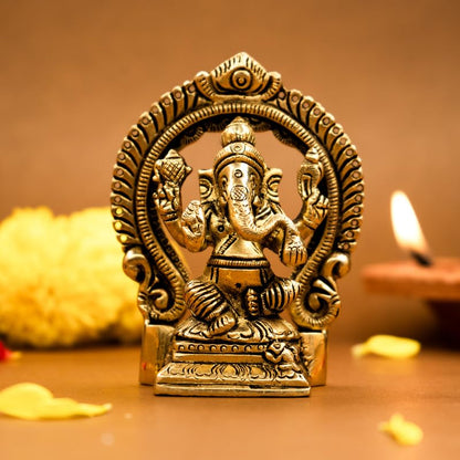 100% Pure Brass Ganesha Idol (Size: 8.7 cm) | Pital Ganesh Murti for Pooja Room, Home Decor, Office Desk and Car Dashboard | Vinayagar Statue for Diwali Puja