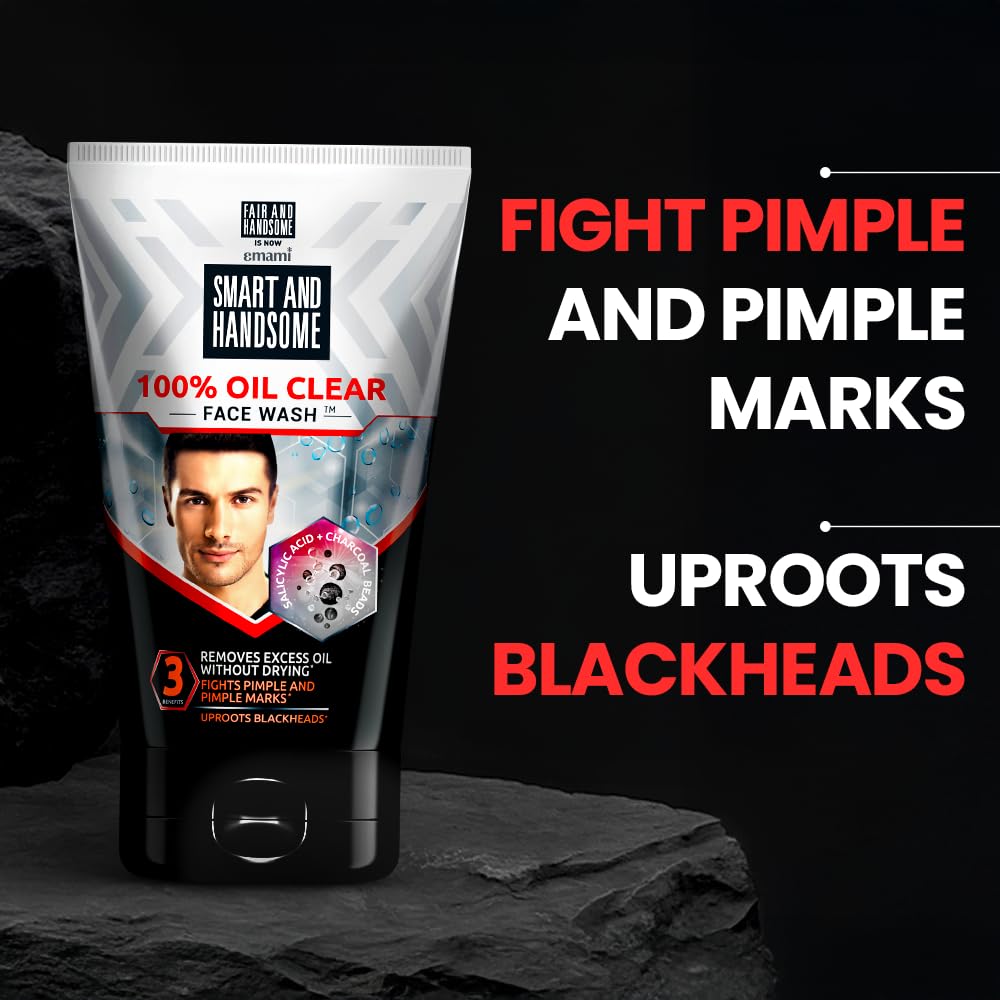Smart And Handsome Instant Radiance Oil Clear Face Wash | All Day Oil-Free Look | Fades Pimple Marks | Reduces Blackheads | With 2% Salicylic Acid | 150GM