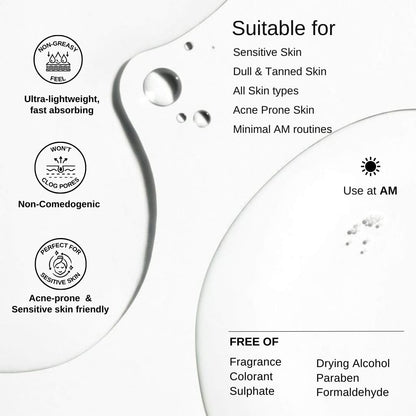 The Formularx Sun Relief Ceramide Sunscreen SPF 50 PA++++ | Broad Spectrum UV & Blue Light Protection | For Oily, Acne prone, Sensitive Skin | Brightening Barrier Care with Niacinamide, Hyaluronic acid, & Peptides | Lightweight, No White Cast | 50g