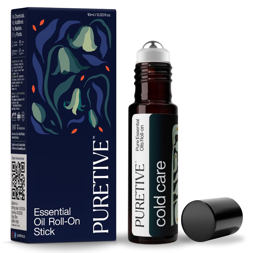 PURETIVE essential oil roll-on stick with packaging on a white background