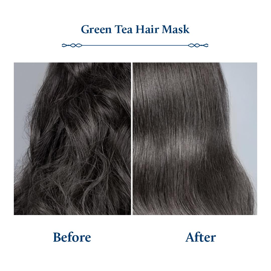 Blue Nectar Green Tea Hair Mask | Deep Conditioning Hair Mask for Frizzy & Damaged Hair | With Plant-Based Biotin for Curly & Dry Hair (13 Herbs, 200g)