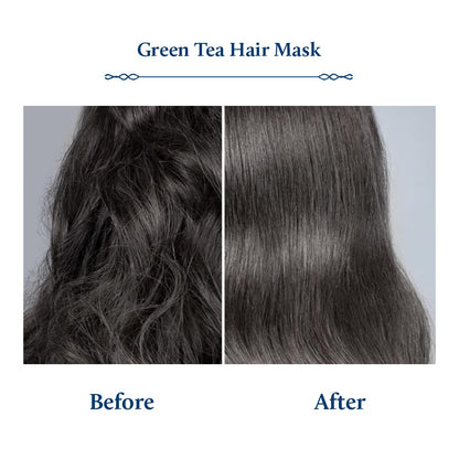 Blue Nectar Green Tea Hair Mask | Deep Conditioning Hair Mask for Frizzy & Damaged Hair | With Plant-Based Biotin for Curly & Dry Hair (13 Herbs, 200g)