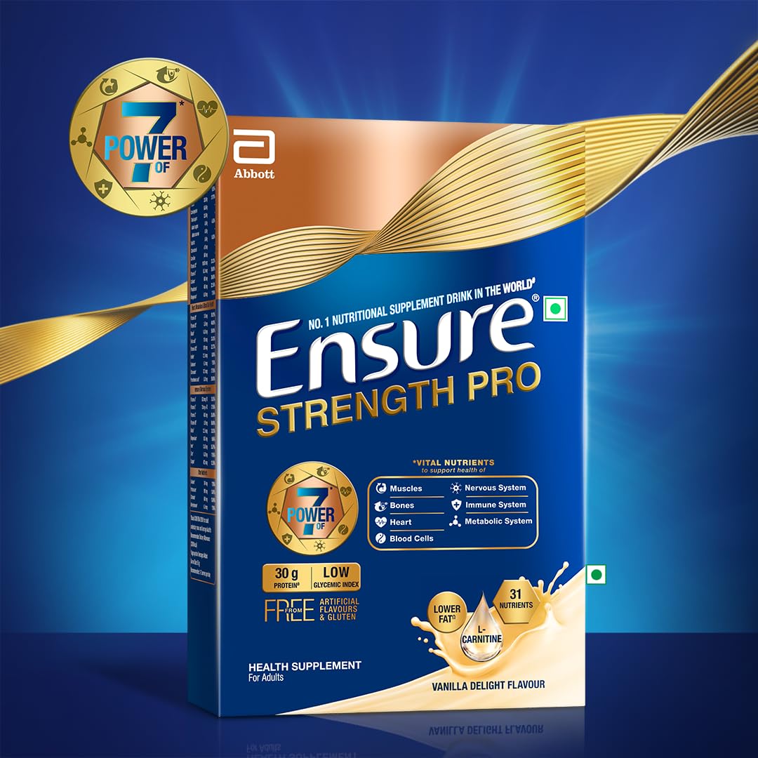 Ensure Strength Pro High Protein Nutritional Drink for Adults | Vanilla Delight 400g | 30g Protein | Low GI | Gluten Free | L-Carnitine | No Artificial Flavors | Supports Muscles, Bones, Heart, Immunity & Metabolic Health