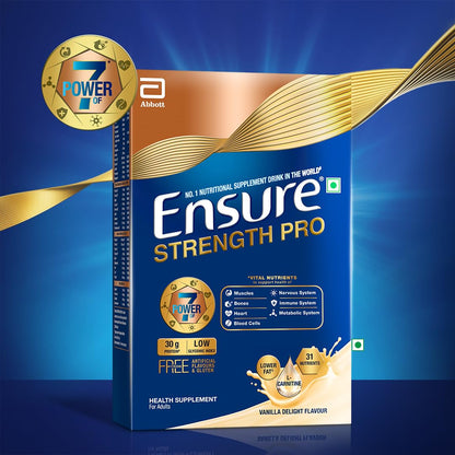 Ensure Strength Pro High Protein Nutritional Drink for Adults | Vanilla Delight 400g | 30g Protein | Low GI | Gluten Free | L-Carnitine | No Artificial Flavors | Supports Muscles, Bones, Heart, Immunity & Metabolic Health