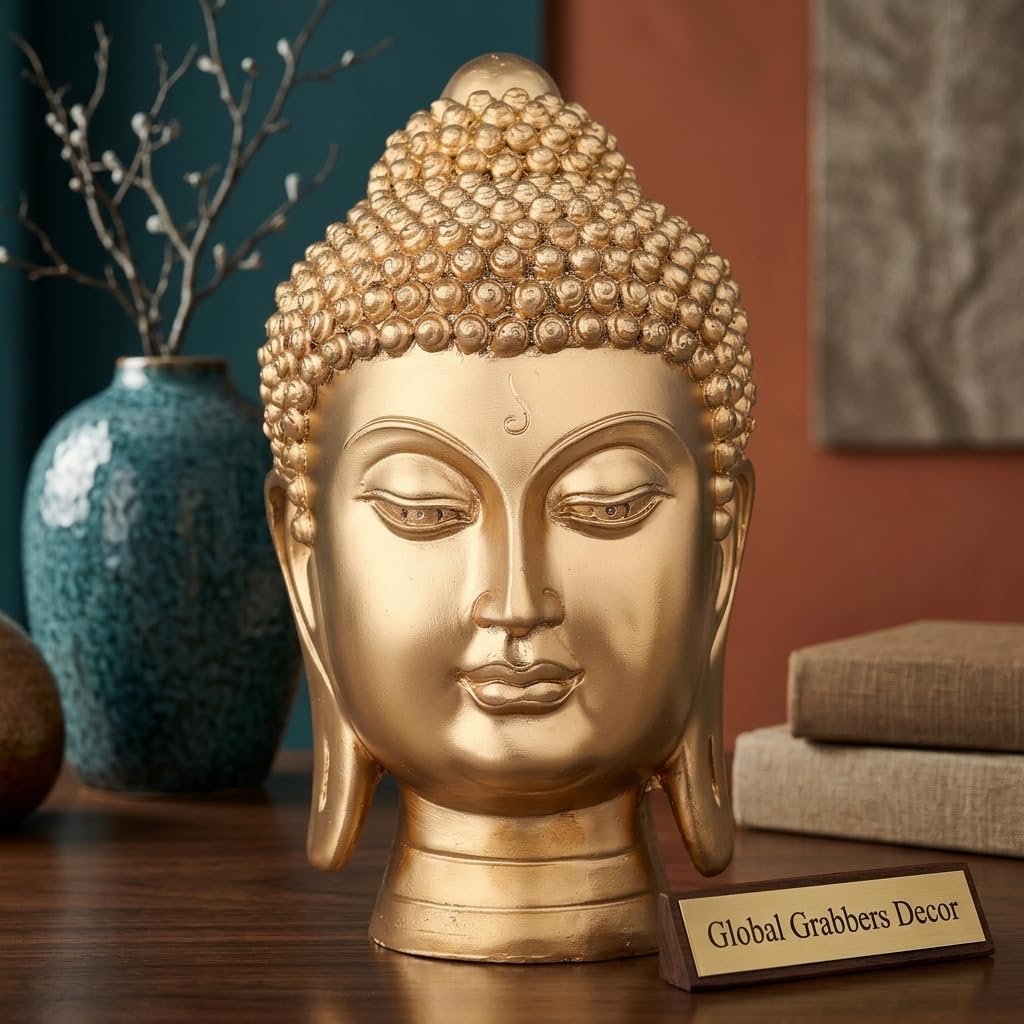 New face Head Buddha Statue showpiece Idol Home Decor Items for Living Room and Gifts (Golden 1)