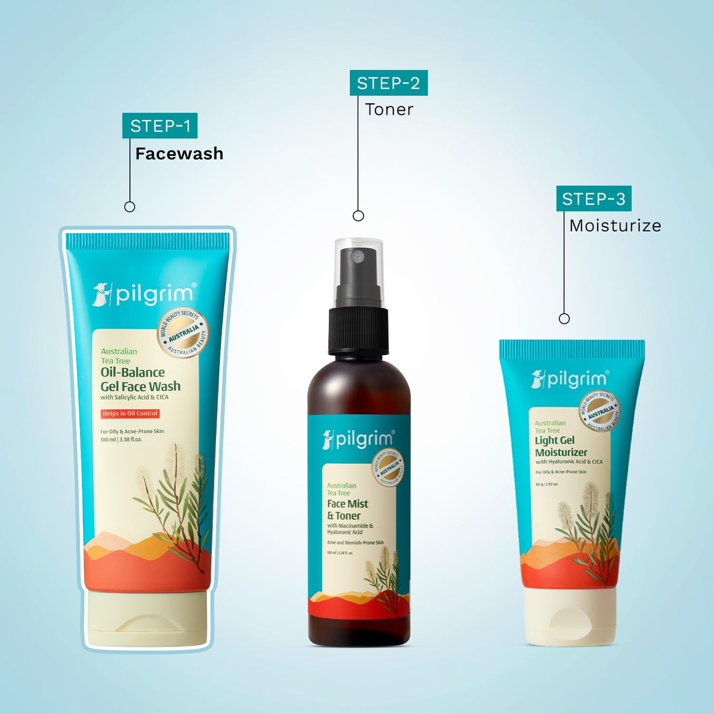 Pilgrim 1% Salicylic Acid Gel Face Wash 100 ml | Gel Face Wash with CICA & Tea Tree For Men & Women, for Oily skin, Acne Prone Skin, Non Drying Cleanser for Face