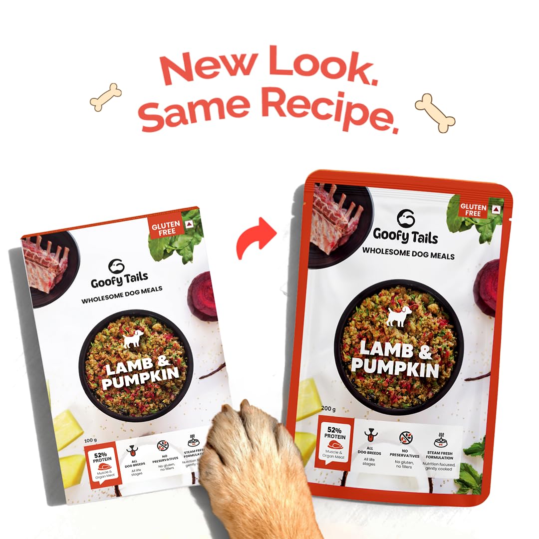 Goofy Tails Lamb & Pumpkin Wet Dog Food 200g (200g X 1 Pack), Wholesome, Human Grade, Preservative & Gluten Free, Taste Booster & Food Topper